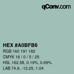 Code couleur: HEX #A0BFB6 | qconv.com