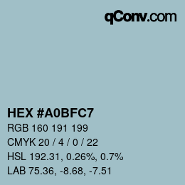 Color code: HEX #A0BFC7 | qconv.com