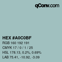 颜色代码: HEX #A0C0BF | qconv.com