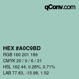 Color code: HEX #A0C9BD | qconv.com