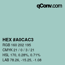 Farbcode: HEX #A0CAC3 | qconv.com