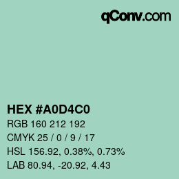 颜色代码: HEX #A0D4C0 | qconv.com