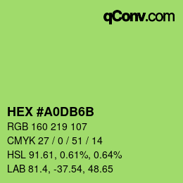 Color code: HEX #A0DB6B | qconv.com