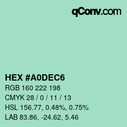 Color code: HEX #A0DEC6 | qconv.com