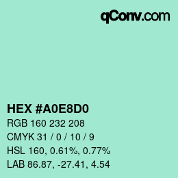 Color code: HEX #A0E8D0 | qconv.com