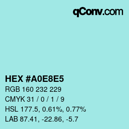 カラーコード: HEX #A0E8E5 | qconv.com