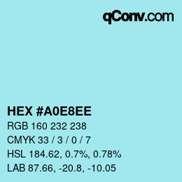 Color code: HEX #A0E8EE | qconv.com