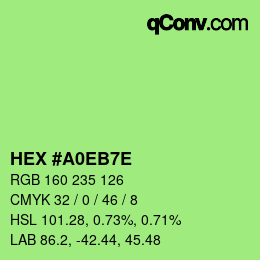 Color code: HEX #A0EB7E | qconv.com