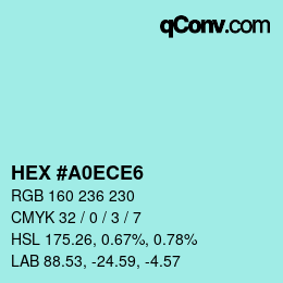 Color code: HEX #A0ECE6 | qconv.com