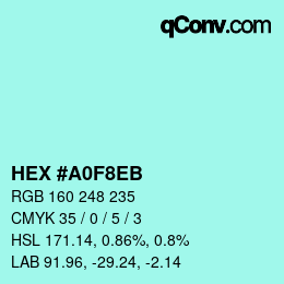 Color code: HEX #A0F8EB | qconv.com