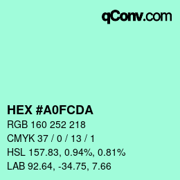 カラーコード: HEX #A0FCDA | qconv.com
