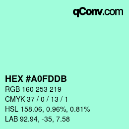カラーコード: HEX #A0FDDB | qconv.com