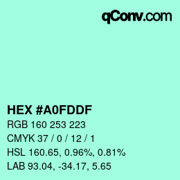 カラーコード: HEX #A0FDDF | qconv.com