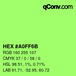 Color code: HEX #A0FF6B | qconv.com