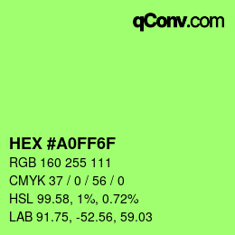 Color code: HEX #A0FF6F | qconv.com