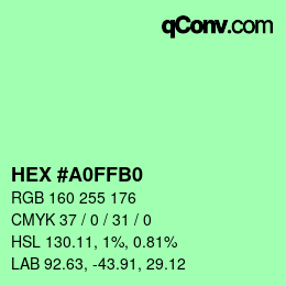 Color code: HEX #A0FFB0 | qconv.com