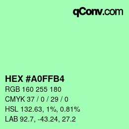 Color code: HEX #A0FFB4 | qconv.com