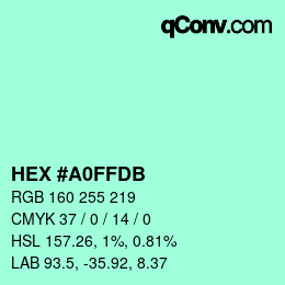 カラーコード: HEX #A0FFDB | qconv.com