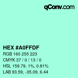 カラーコード: HEX #A0FFDF | qconv.com