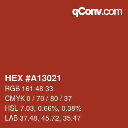 Color code: HEX #A13021 | qconv.com