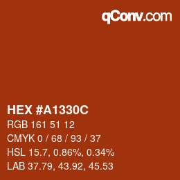 Color code: HEX #A1330C | qconv.com