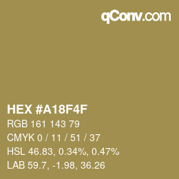 Color code: HEX #A18F4F | qconv.com