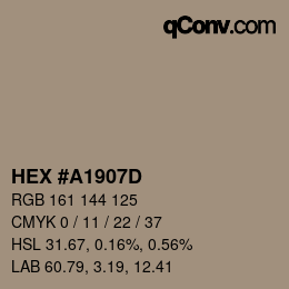 Farbcode: HEX #A1907D | qconv.com