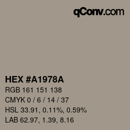 Color code: HEX #A1978A | qconv.com