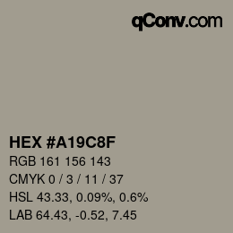 Color code: HEX #A19C8F | qconv.com