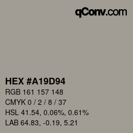 Farbcode: HEX #A19D94 | qconv.com