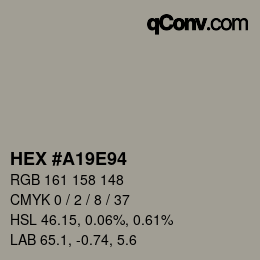 Farbcode: HEX #A19E94 | qconv.com