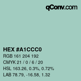 Farbcode: HEX #A1CCC0 | qconv.com