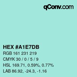 Color code: HEX #A1E7DB | qconv.com