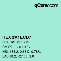 Farbcode: HEX #A1ECD7 | qconv.com