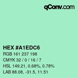 Color code: HEX #A1EDC6 | qconv.com