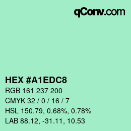 Color code: HEX #A1EDC8 | qconv.com