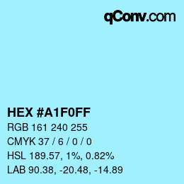 Color code: HEX #A1F0FF | qconv.com