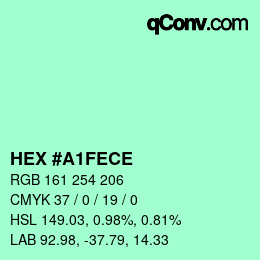 Farbcode: HEX #A1FECE | qconv.com