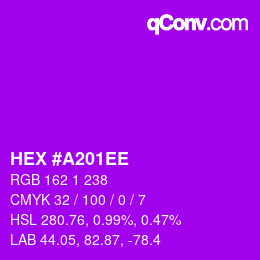 Farbcode: HEX #A201EE | qconv.com
