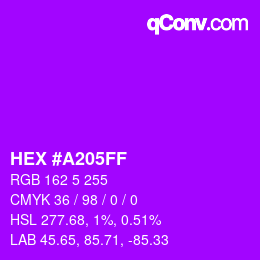 カラーコード: HEX #A205FF | qconv.com