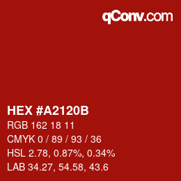 Color code: HEX #A2120B | qconv.com