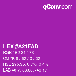 Color code: HEX #A21FAD | qconv.com