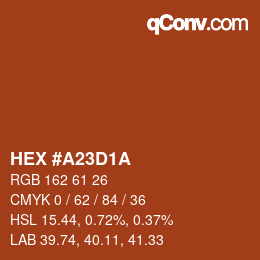 Color code: HEX #A23D1A | qconv.com