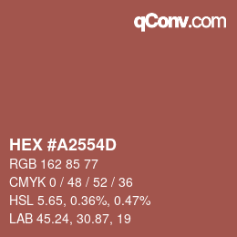 Color code: HEX #A2554D | qconv.com