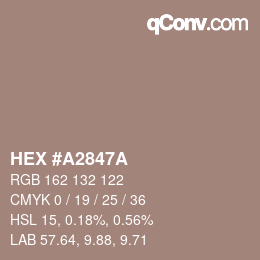 Farbcode: HEX #A2847A | qconv.com