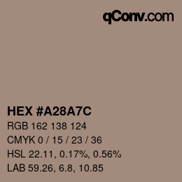 Color code: HEX #A28A7C | qconv.com