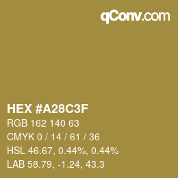 Color code: HEX #A28C3F | qconv.com