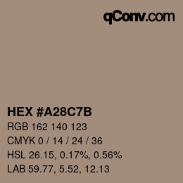 Color code: HEX #A28C7B | qconv.com