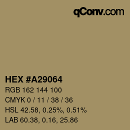 Farbcode: HEX #A29064 | qconv.com