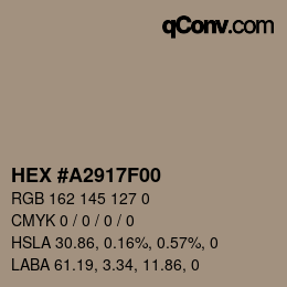 Color code: HEX #A2917F00 | qconv.com
